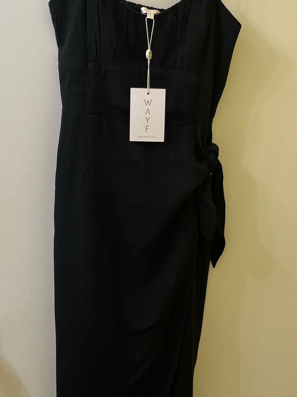 Wayf Black Sleeveless Wrap Dress with Side Tie